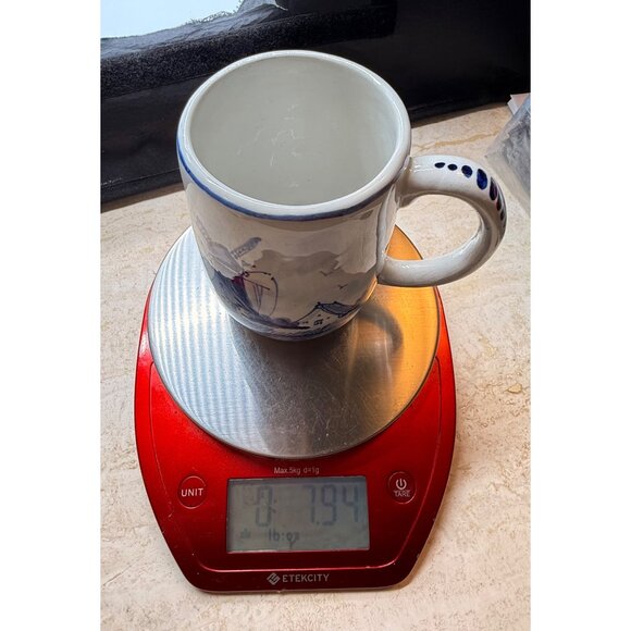 Handpainted Delft Blue & White Ceramic Mug With Windmill Design - Picture 7 of 7